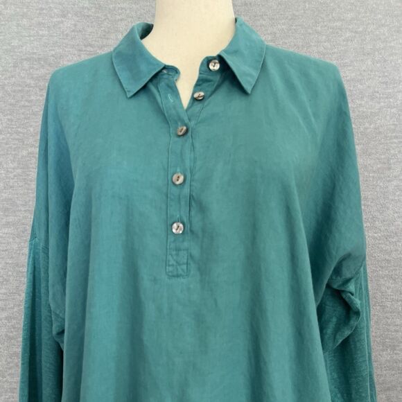 J Jill Love Linen Teal Tunic Size L Lagenlook Coastal Collared Beachy Minimalist - Picture 5 of 12